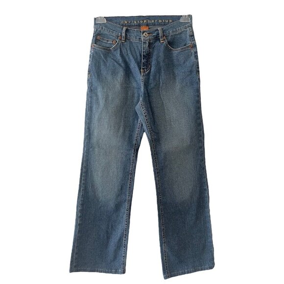 Y2K Christopher Blue Cowgirl Glam‎ Rhinestone Denim Jeans Mid-Rise Straight Leg - Picture 2 of 13